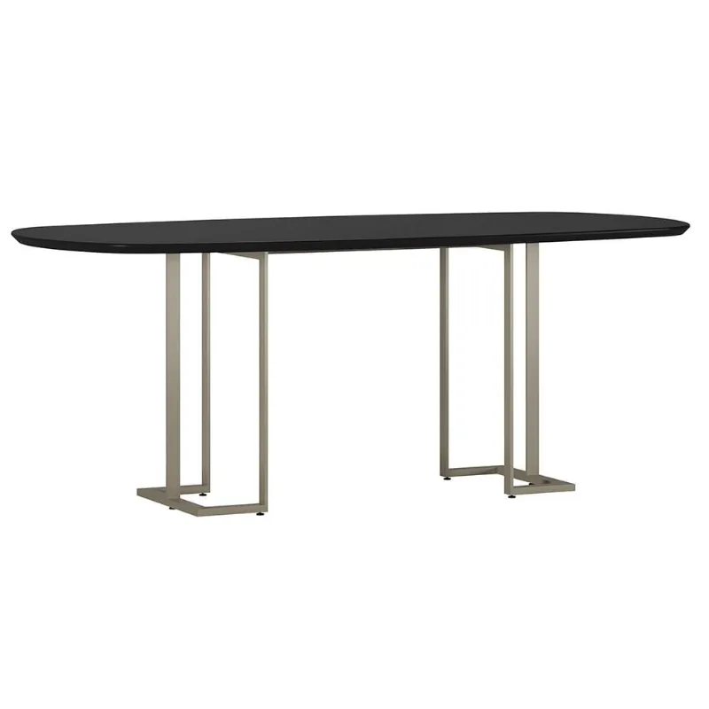 Mesa de Jantar 8 Lugares Retangular Orgânico Com Vidro 200cm Pés Industrial Alina N01 Preto Champanhe - Lyam Decor - Lyam Decor