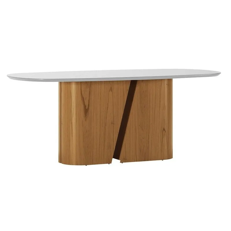 Mesa de Jantar 8 Lugares Retangular Orgânico Com Vidro 200cm Salieri N01 Cinamomo Off White - Lyam Decor