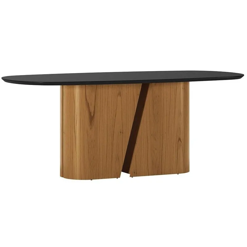 Mesa de Jantar 8 Lugares Retangular Orgânico Com Vidro 200cm Salieri N01 Cinamomo Preto - Lyam Decor