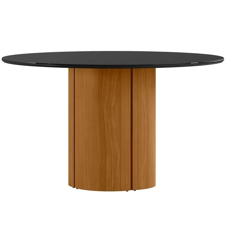 Mesa de Jantar 6 Lugares Redonda 135cm Tampo Vidro Verbena N01 Ypê Preto - Lyam Decor