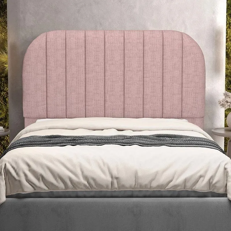 Cabeceira Queen Alice W01 para Cama Box Madeira Maciça Revestida em Linho Rosa Lyam Decor