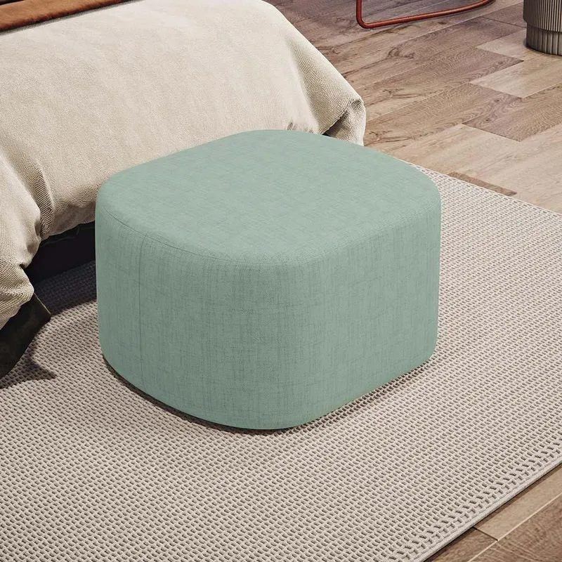 Puff Decorativo Doha W01 Retangular Assento Em Espuma Linho Verde Menta Lyam Decor