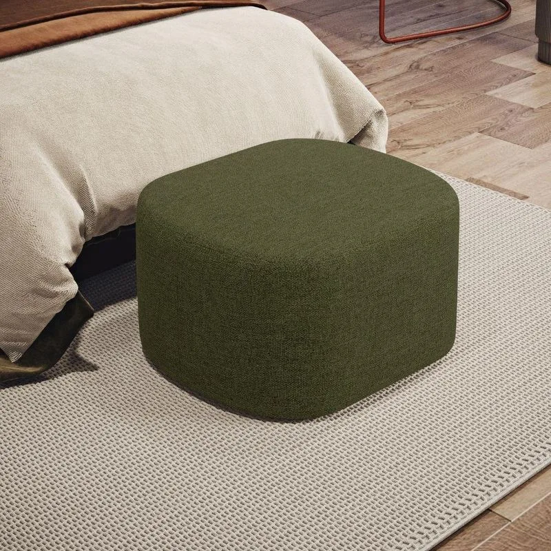 Puff Decorativo Doha W01 Retangular Espuma Revestido Em Linho Verde Lyam Decor