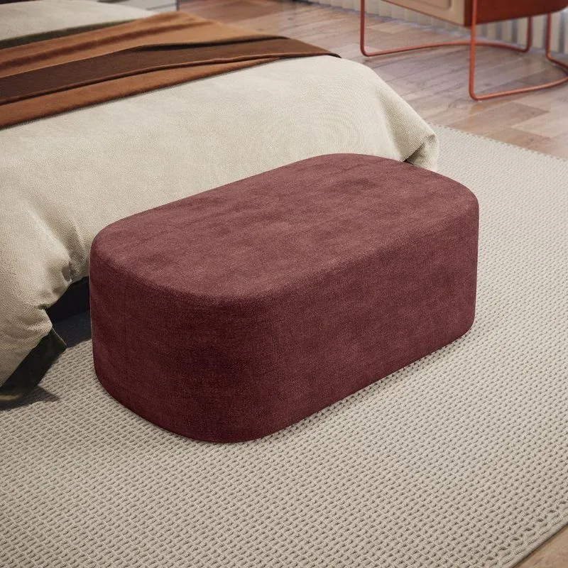 Puff Decorativo Orgânico Doha W01 Retangular Linho Bordô Para Living E Quarto Lyam Decor