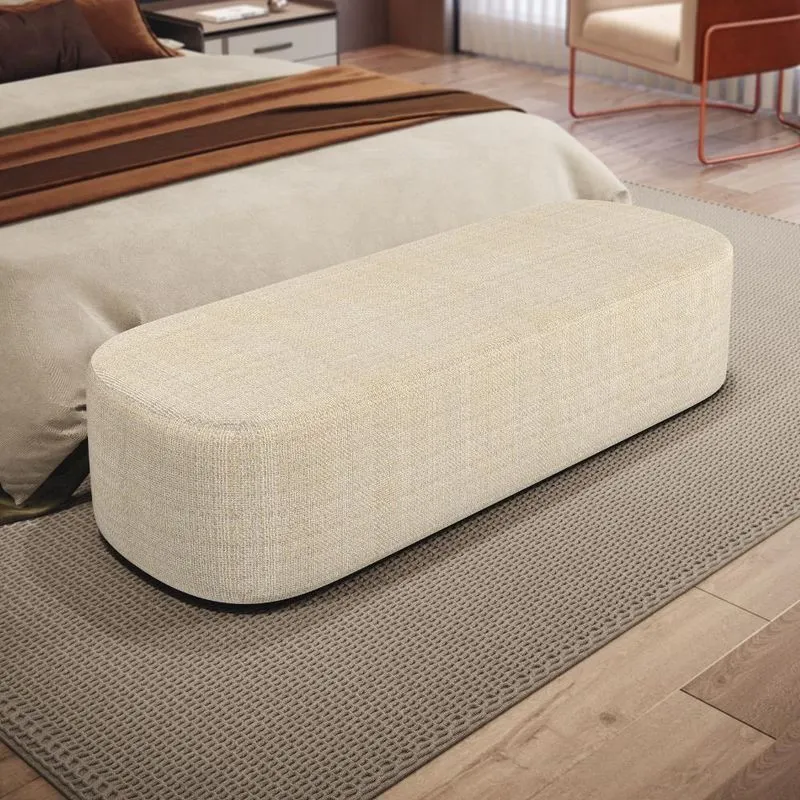 Puff Decorativo Doha W01 Retangular Assento Espuma Revestimento Linho Palha Lyam Decor