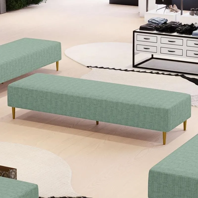 Puff Decorativo Bali W01 170x60cm Assento Espuma Linho Verde Menta Pés Palito Lyam Decor