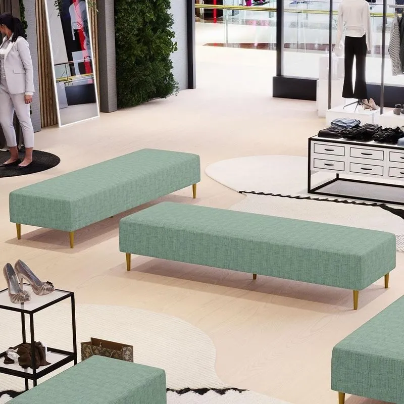 Kit 02 Puffs Decorativo Bali W01 170x60cm Linho Verde Menta Com Pés Palito Lyam Decor