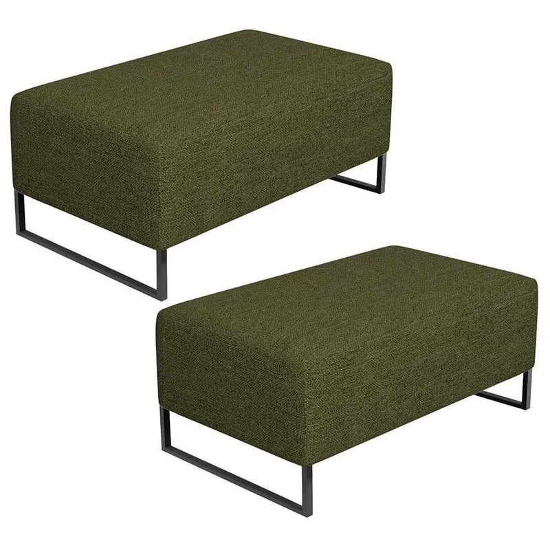 Kit 2 Puff Decorativo Cléo W01 Assento Espuma Revestimento Linho Verde Lyam Decor