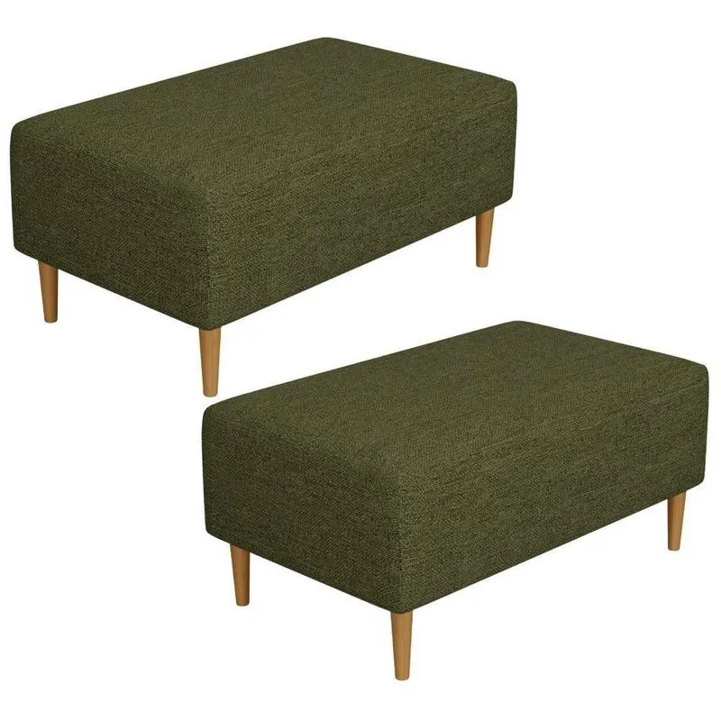 Kit 2 Puffs Cléo W01 Retangulares Assento Espuma Linho Verde Lyam Decor
