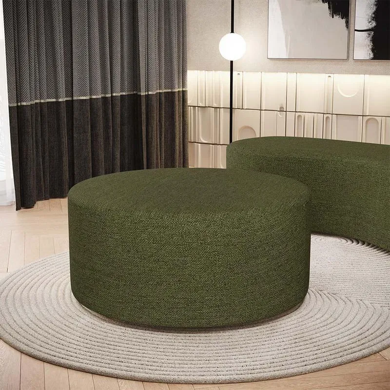 Puff Redondo Orgânico Lola W01 Assento Em Espuma Linho Verde Lyam Decor