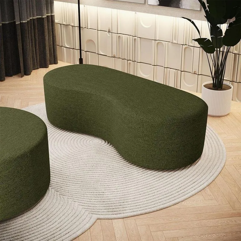 Puff Decorativo Orgânico Orbit W01 Em Madeira Maciça E Linho Verde Lyam Decor