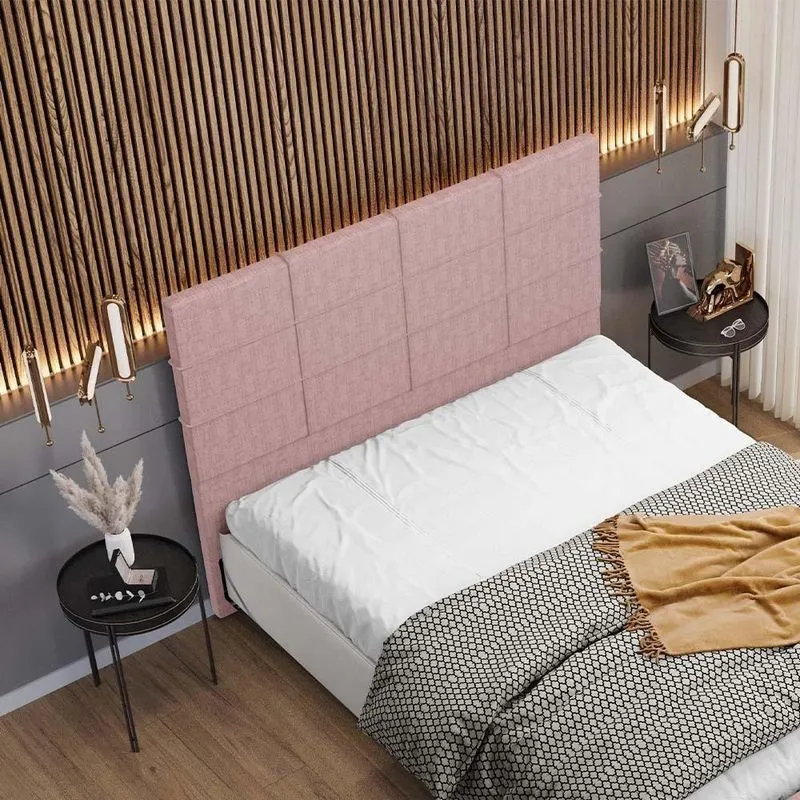 Cabeceira Cama Box Queen Roma W01 Fixação no Box Madeira Maciça Linho Rosa Lyam Decor