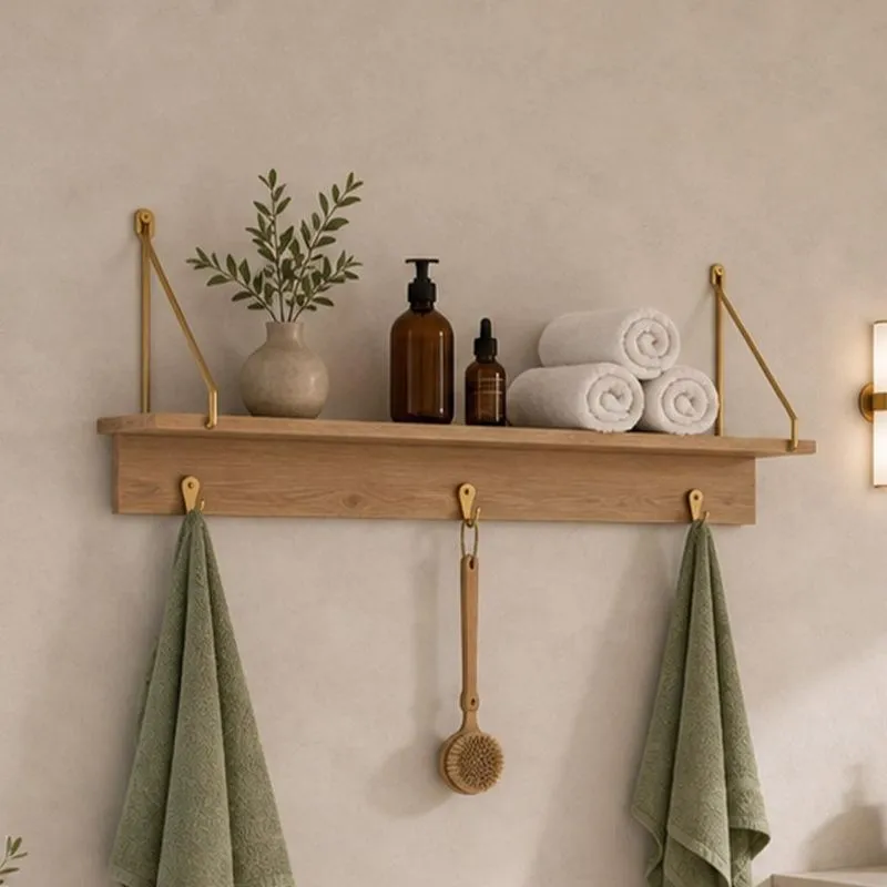 Prateleira Decorativa Industrial 90cm Com Ganchos Alek A03 Hanover Dourado - Lyam Decor