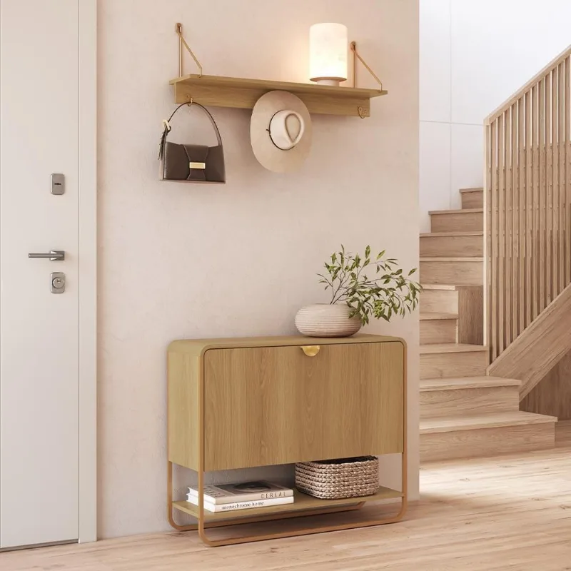 Sapateira Vertical Alek A03 Industrial 1 Porta MDP 93CM Hanover Dourado Lyam Decor