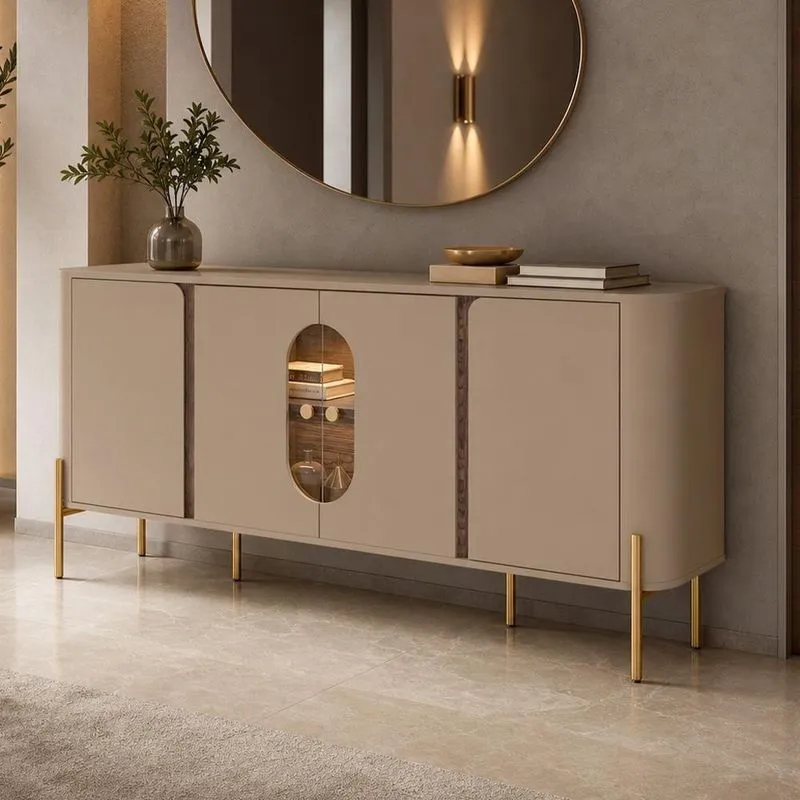 Aparador Buffet Bessa 4 Portas Tampo Em Mdf Fendi Carvalho 180cm Lyam Decor