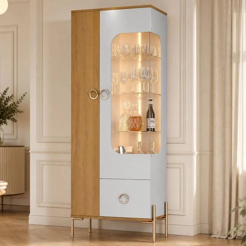 Cristaleira Polsen B02 2 Portas 1 Gaveta Mdp Com Led Off White Lyam Decor