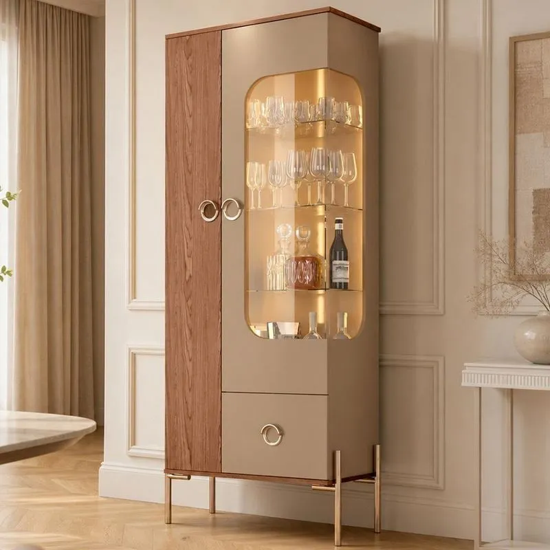 Cristaleira Polsen B02 2 Portas 1 Gaveta Mdp Com Led Fendi Freijó Lyam Decor