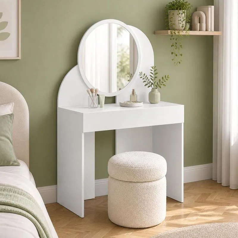 Penteadeira Camarim Make B02 1 Gaveta Com Espelho Redondo Mdp Branco 90cm Lyam Decor