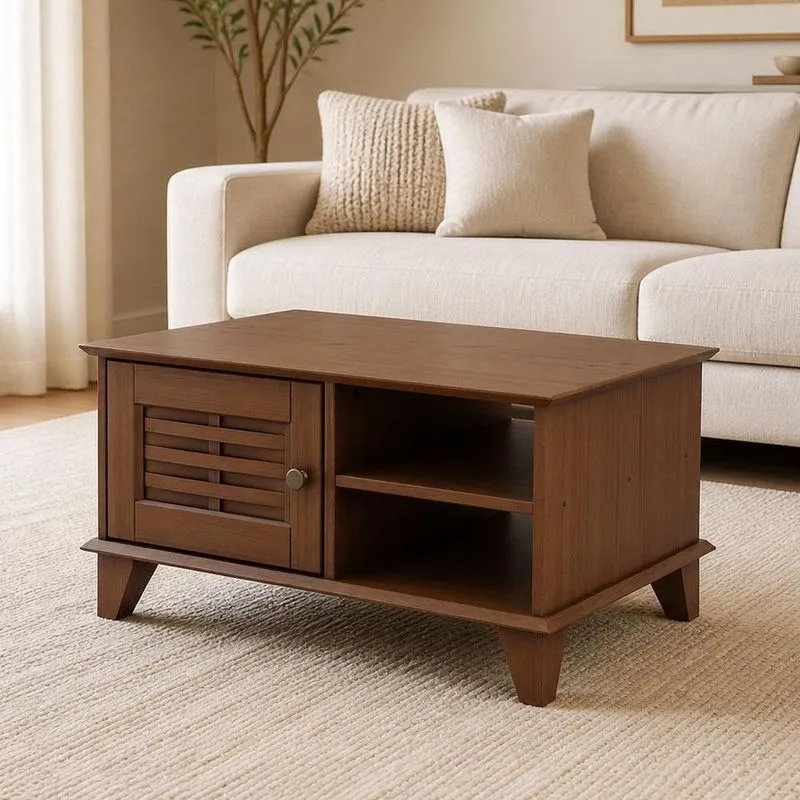 Mesa De Centro Aton S05 Retangular MDF Madeira Maciça 78cm Café
