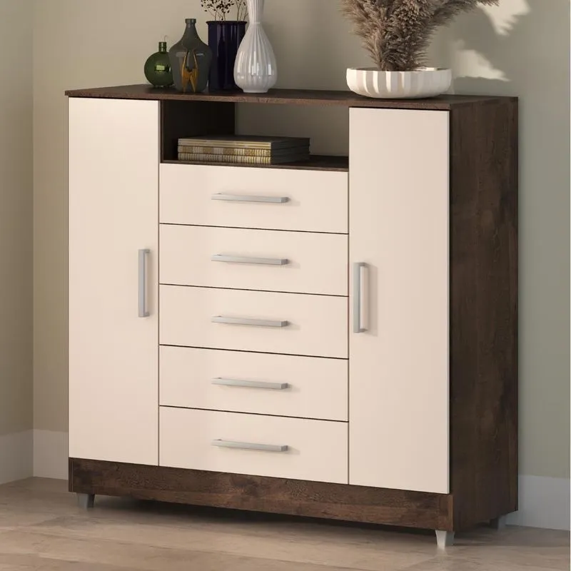 Comoda Isabele 5 Gav 2 Portas Chocolate/off White