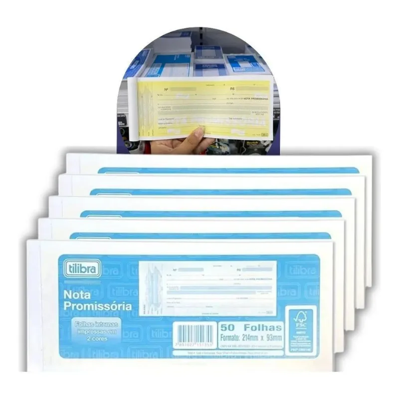 3x Nota Promissória Amarela Kit 5 Blocos 50fls Grande Tilibr
