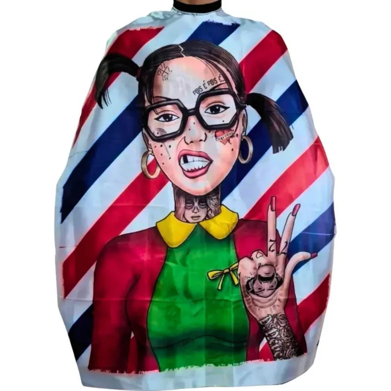 2x Capa De Corte Para Barbeiro Com Ziper Estampada Cetim Des