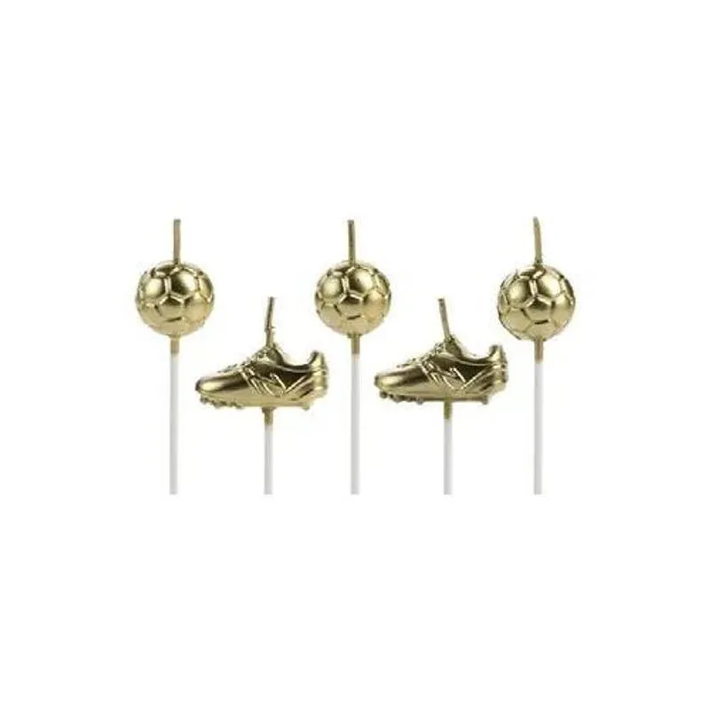 10x Vela Aniversário Futebol Dourado Silver Festas Com 5 Uni
