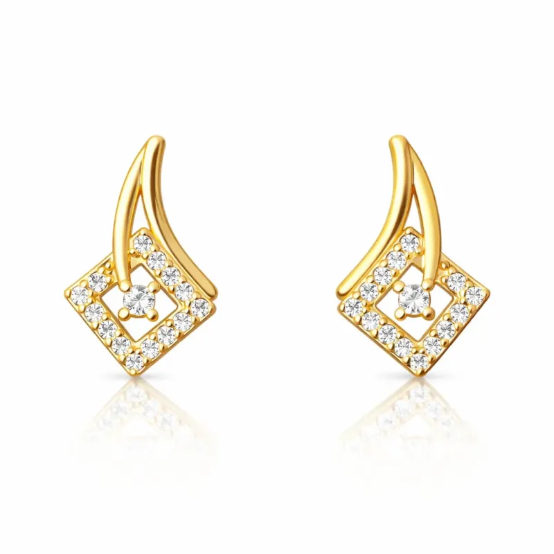 Brinco Quadrado Liso e Cravejado Alta Joalheria Banhado a Ouro 18k