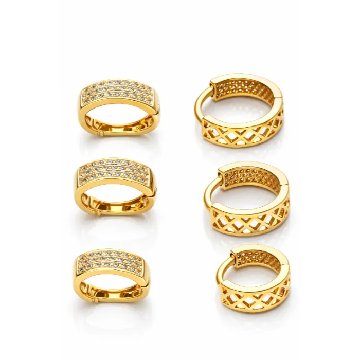 Brinco Trio Argola Cravejado e Trabalhado Vintage