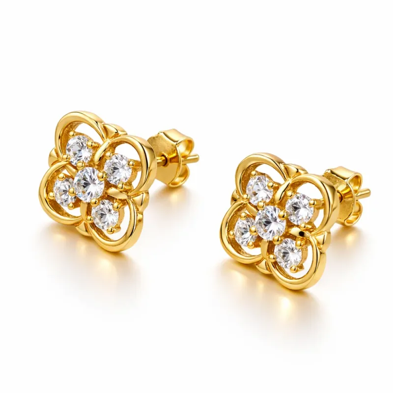 Brinco Flor Ornamental Banhado a Ouro 18k