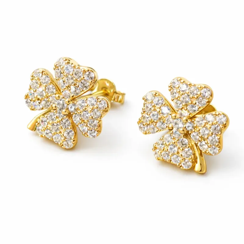 Brinco Trevo Cravejado Banhado a Ouro 18k
