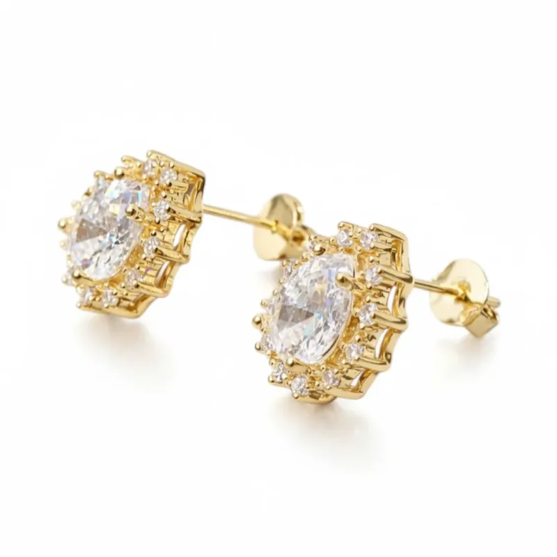 Brinco Gota Fixo com Zirconia Em Volta Banhado a Ouro 18k