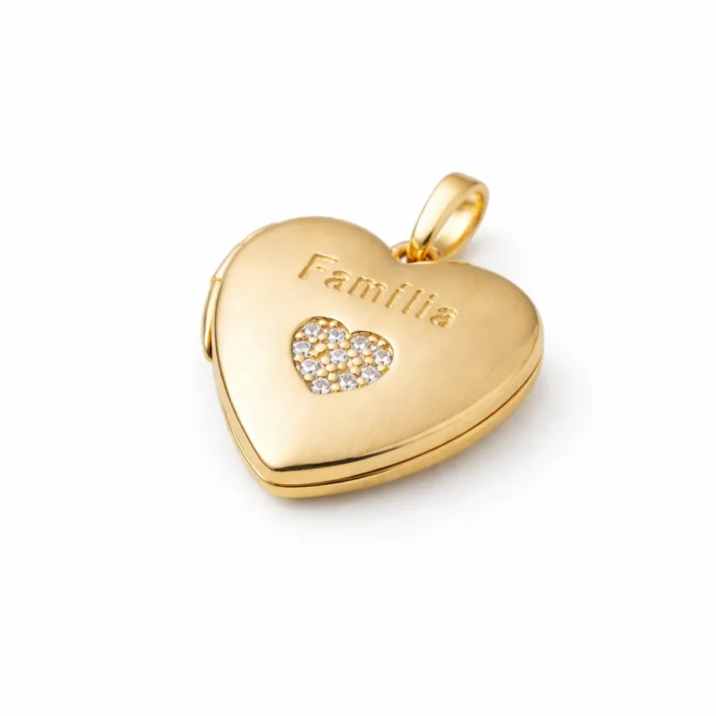 Pingente Relicario Coracao Familia Banhado a Ouro 18k