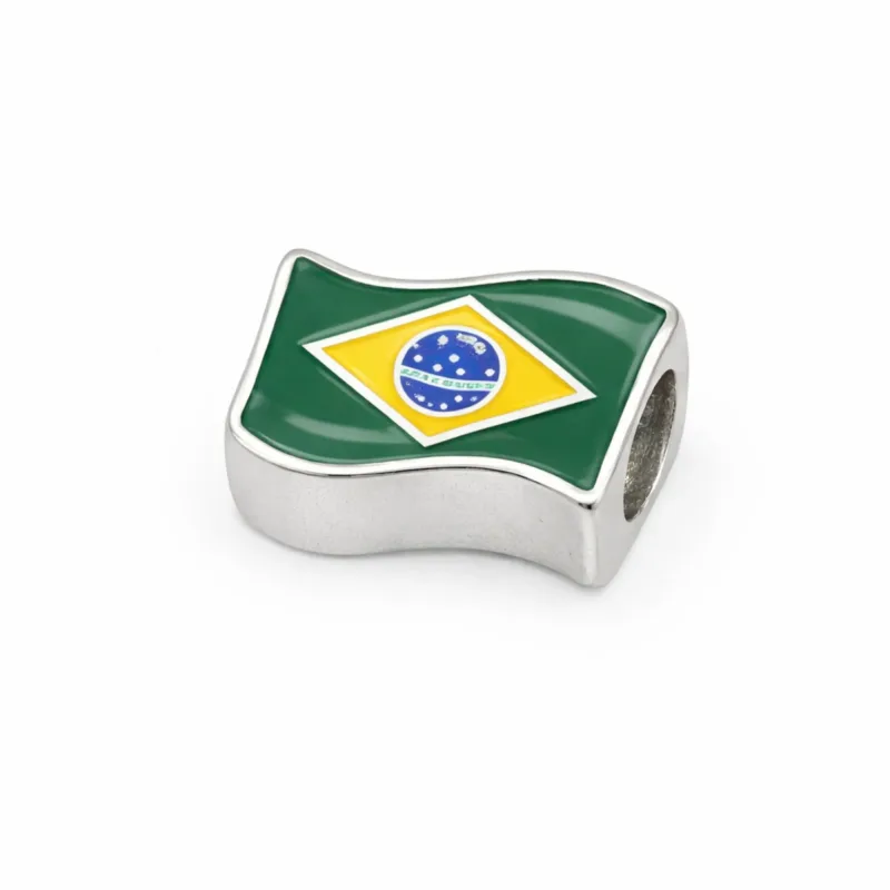Berloque Bandeira do Brasil Banhado a Prata