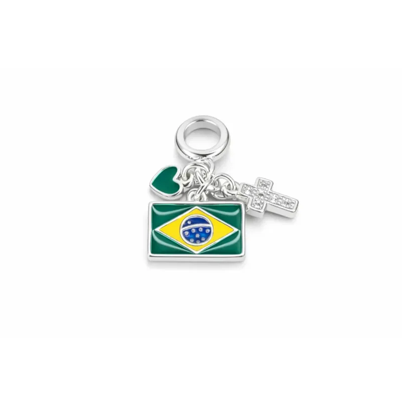 Berloque Bandeira Brasil, Cruz e Coraçãozinho