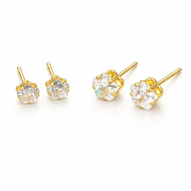 Brinco Dupla Trevo Zirconia Banhado a Ouro 18k