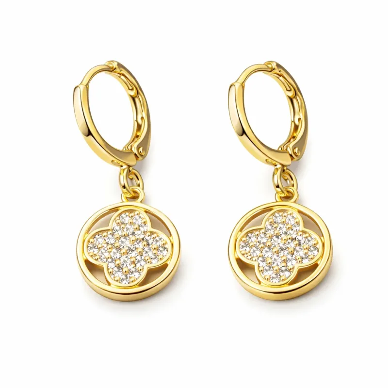Brinco Argola Click Trevo Banhado a Ouro 18k