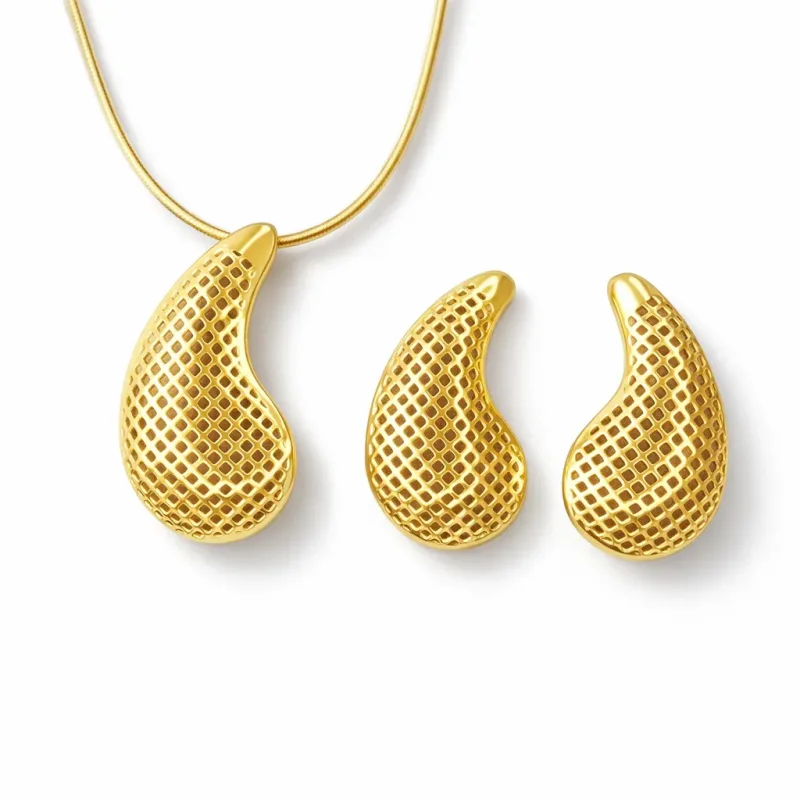 Conjunto Colar e Brinco Gota Arabescos 45cm Banhado a Ouro 18k