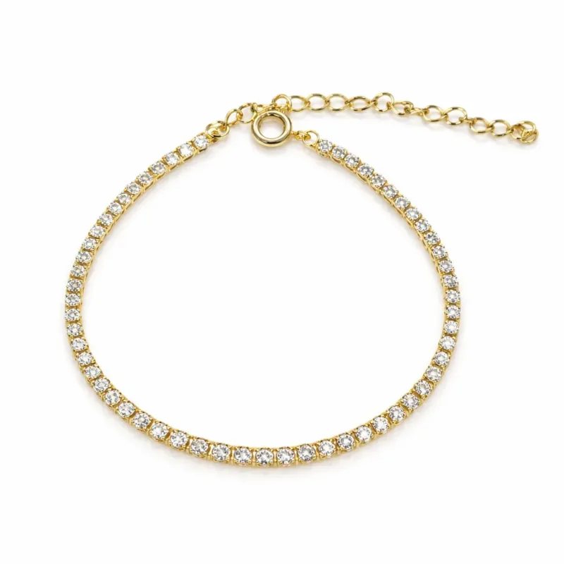 Pulseira Zirconia 2mm Riviera 15cm Banhada a Ouro 18k