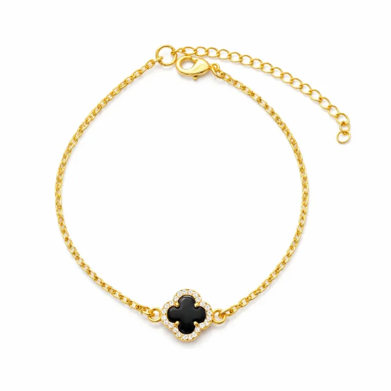 Pulseira Trevo Black Zircônia 17cm+5cm extensor