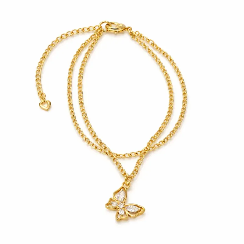 Pulseira Dupla Borboleta Zircônia 17cm+5cm extensor