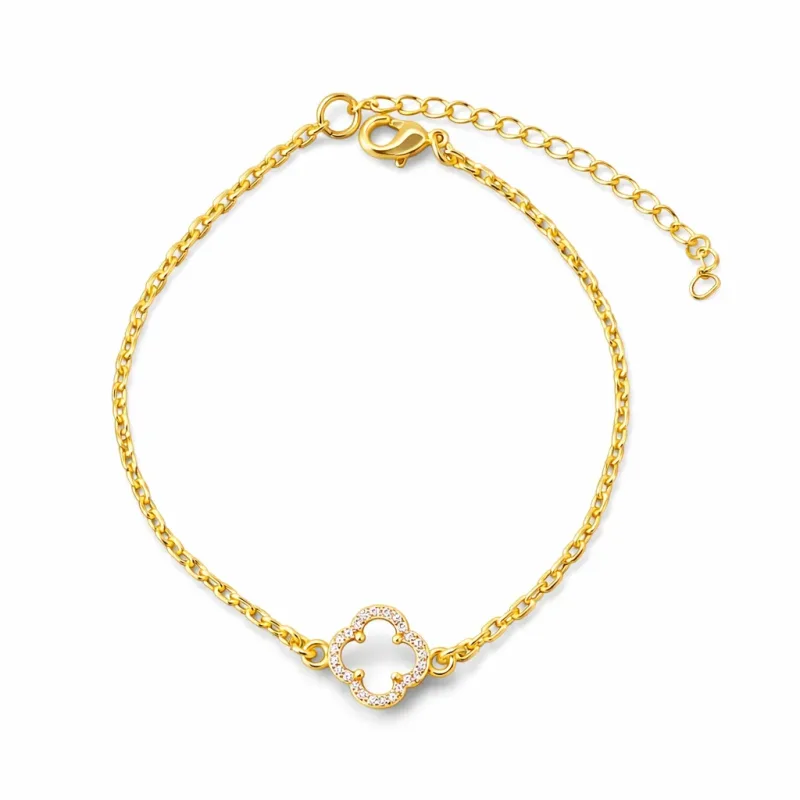 Pulseira Trevo White Zircônia 17cm+5cm extensor