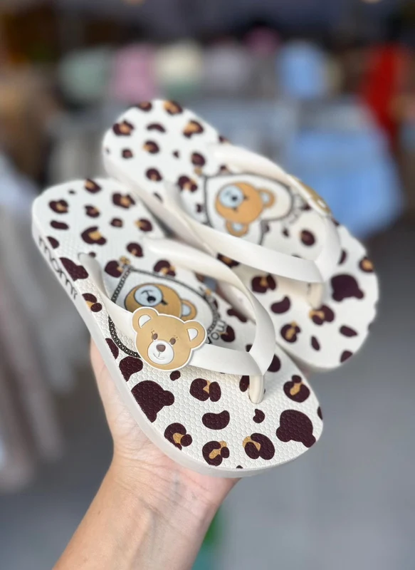 CHINELO ALÇA FINA HAVAI URSO CORAÇÃO MANCHA MENINA MOMI Bege / 31/32