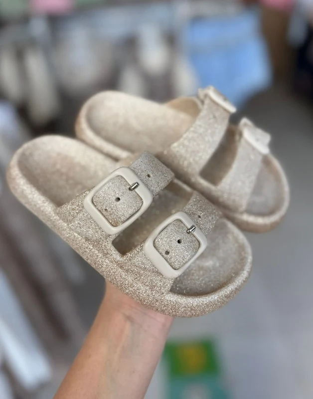 SANDÁLIA ZURI ALÇA DUPLA FECHO FIVELA GLITTER MENINA MOMI Bege / 31/32