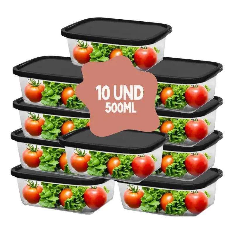 10x Kit 10 Potes 500ml Transparentes Freezer Microondas Mar