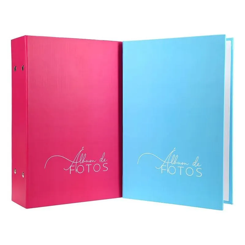 Album 10x15 500 Fotos Premium Kit C/2 Unidade Rosa E Azul Be