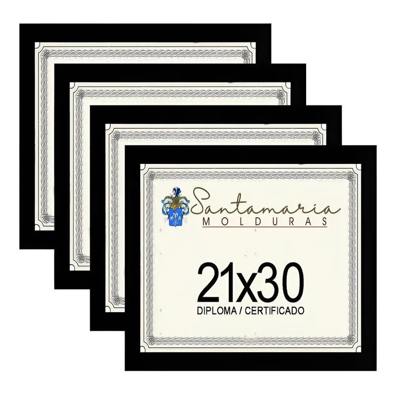 Kit 4 Moldura Porta Diploma Certificado A4 21x30 Preto Liso