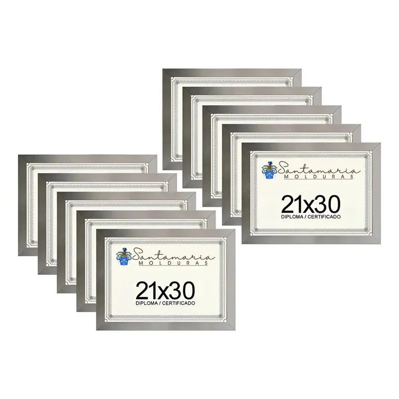 Kit 10 Molduras Porta Diploma Certificado A4 21x30 Prateado