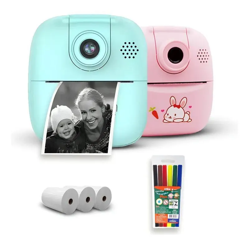 Câmera Imprime Instantânea Infantil Divertida Jogo + Rosa