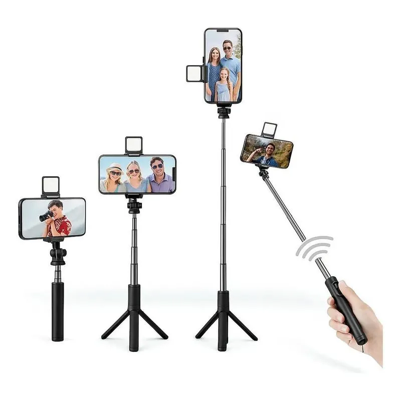 Tripé Celular Grande 1.70m Regulável Alumínio Preto Com Led